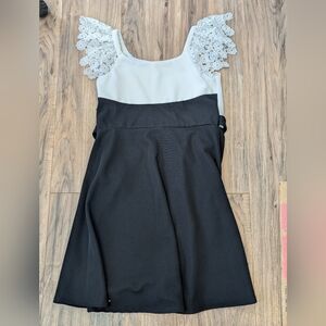 Bonnie Jean Dress, Lace Sleeves, Tie Back, Black and White, Girls 16